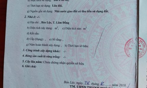 Đất thổ cư phường Lộc Phta1, tp Bảo Lộc dt 120m2 giá 1 tỷ 950