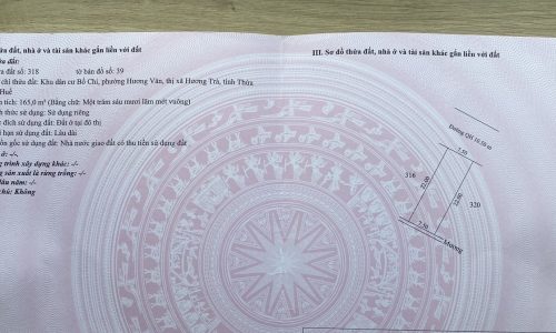 ĐẤt 165m2 TĐC Phường  Hương Văn – Cách quốc lộ 1A chỉ 50m – ĐỐI DIỆN GA VĂN XÁ – 1 tỷ 560 triệu