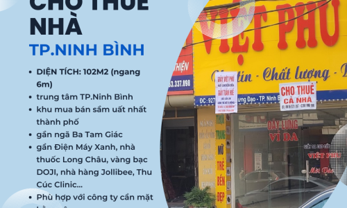Mặt bằng kinh doanh cho thuê  102 m2, thành phố Ninh Bình
