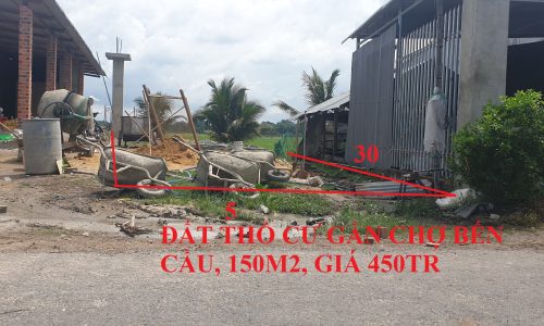CHÍNH CHỦ BÁN LÔ ĐẤT NGỘP NGAY HUYỆN BẾN CẦU, GIÁ 450TR, 150M2